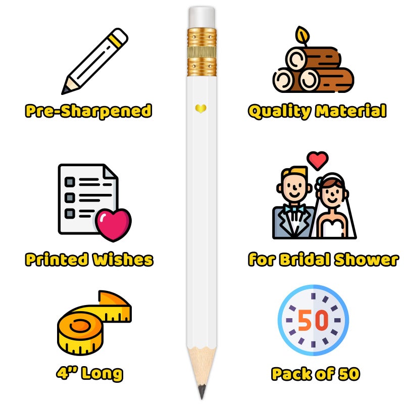 Vusnud 50Pcs Pre-sharpened Graphite Pencil for Bridal Shower & Wedding Games (White, She Said Yes, 4 Inches) - Image 3